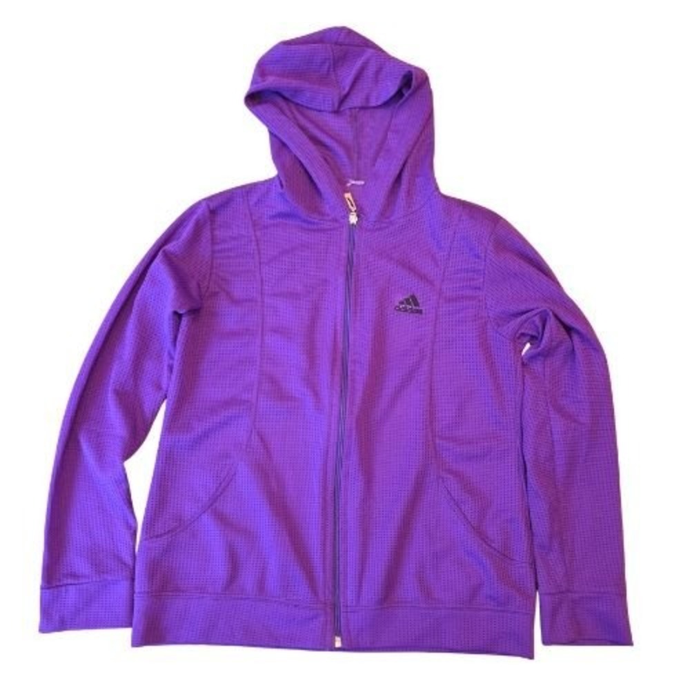 Adidas Kids L Purple Full Zip Mesh‎ Hoodie Athletic Performance Jacket Logo